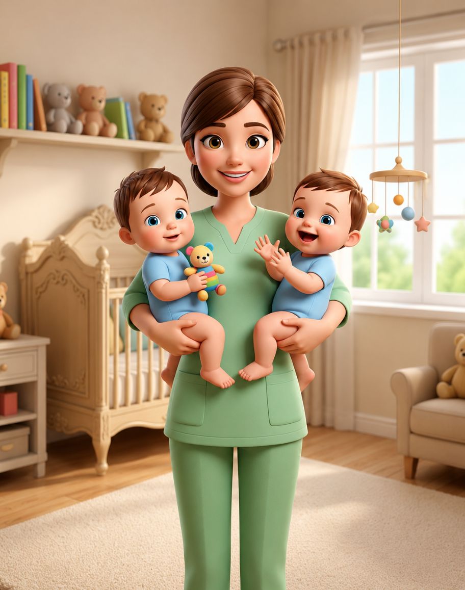 New-Born Twin Baby Care Person Nanny
